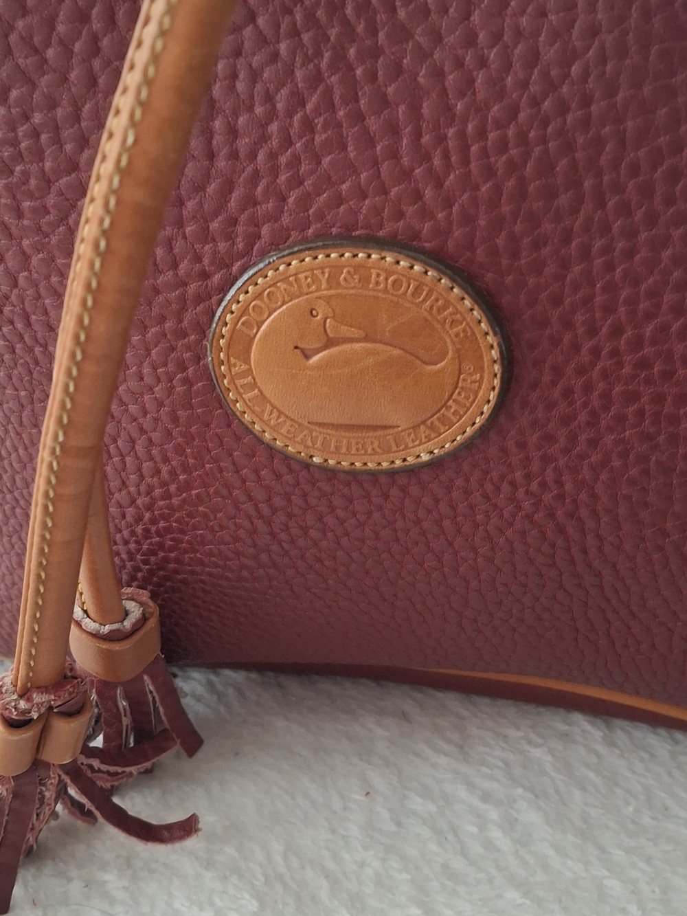 Dooney & Bourke Burgundy and Brown Pebbled Leather Drawstring Shoulder Bag - Picture 3 of 10